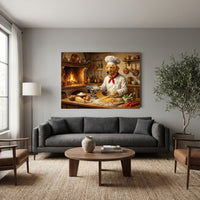 Golden Retriever Chef Making Pasta Oil Painting Style Canvas Print Wall Art, Italian Kitchen Decor - Mockup Display 7