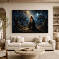 Jesus in Gethsemane Oil Painting Style Canvas Print Wall Art, Spiritual Decor - Mockup Display 7