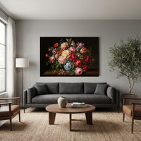 Vibrant Floral Still Life Oil Painting Style Canvas Print Wall Art, Museum Grade - Mockup Display 7
