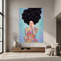 Woman with Flowing Hair & Floral Body Art Canvas Print Wall Art, Bohemian Decor - Mockup Display 7