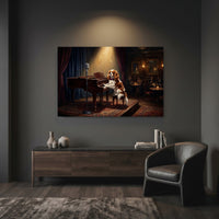 Cavalier King Charles Dog Piano Player Oil Painting Style Canvas Print Wall Art, Sophisticated Lounge Scene - Mockup Display 7