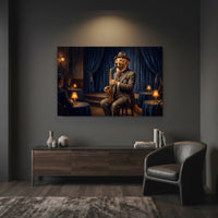 Golden Retriever Saxophone Player Oil Painting Style Canvas Print Wall Art, Jazzy Decor - Mockup Display 7
