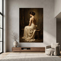 Classical Draped Woman Oil Painting Style Canvas Print Wall Art, Elegant Decor - Mockup Display 7