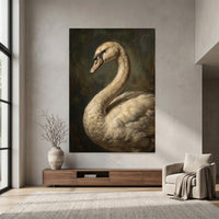Graceful White Swan Oil Painting Style Canvas Print Wall Art, Elegant Wildlife Decor - Mockup Display 7