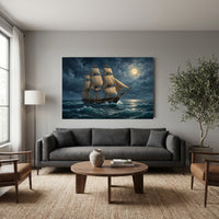 Dramatic Tall Ship Stormy Sea Moonlight Oil Painting Style Canvas Print Wall Art - Mockup Display 7