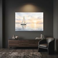 Serene Sailboat Sunset Watercolor Style Canvas Print Wall Art Coastal Decor - Mockup Display 7