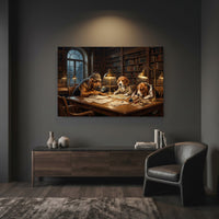 Detective Dogs Library Oil Painting Style Canvas Print Wall Art, Elegant Study Decor - Mockup Display 7