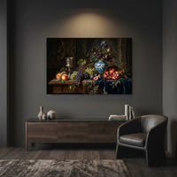 Classical Still Life Fruit Flowers Oil Painting Style Canvas Print Wall Art, Elegant Decor - Mockup Display 7