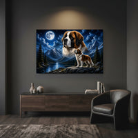 Majestic Saint Bernard Dogs Moonlit Mountain Lake Canvas Print Wall Art - Mockup Display 7