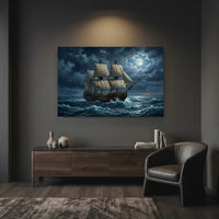 Dramatic Galleon Ship Moonlight Oil Painting Style Canvas Print Wall Art, Nautical Adventure - Mockup Display 7