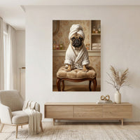 Chic Pug in Robe Oil Painting Style Canvas Print Wall Art for Bathroom Decor - Mockup Display 7