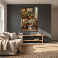 Dachshund Bathroom Stretched Canvas Wall Art, Humorous Dog Print, Vintage Powder Room Decor