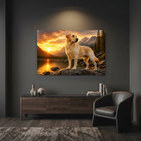 Golden Labrador Dog Mountain Lake Sunset Oil Painting Style Canvas Print Wall Art - Mockup Display 7