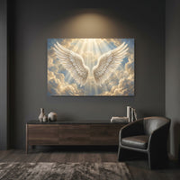 Ethereal Angel Wings Heavenly Clouds Light Rays Canvas Print Wall Art, Divine Decor - Mockup Display 7