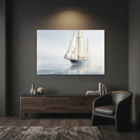 Misty Ocean Sailboat Watercolor Style Canvas Print Wall Art, Coastal Serenity - Mockup Display 7