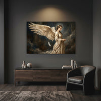 Angel Stretched Canvas Wall Art, Ethereal Winged Woman Print, Elegant Spiritual Room Decor