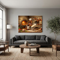 Whimsical Dachshund Chef Pizza Oil Painting Style Canvas Print Wall Art for Kitchen - Mockup Display 7