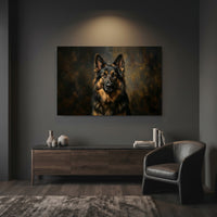 German Shepherd Stretched Canvas Wall Art, Dramatic Dog Portrait Print, Rustic Living Room Decor