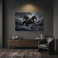 Dynamic Black Horses Oil Painting Style Canvas Print Wall Art for Modern Decor - Mockup Display 7