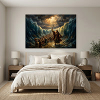 Moses Parting Red Sea Oil Painting Style Canvas Print Wall Art, Dramatic Biblical Scene - Mockup Display 7