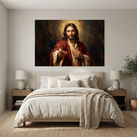 Jesus Christ Portrait Oil Painting Style Canvas Print Wall Art, Inspirational - Mockup Display 7