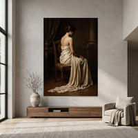 Classical Seated Woman Portrait Oil Painting Style Canvas Print Wall Art - Mockup Display 7