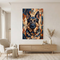German Shepherd Abstract Oil Painting Style Canvas Print Wall Art with Gold Splatter - Mockup Display 7