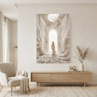 Ethereal Woman in Sculptural Archway Abstract Canvas Print Wall Art, Serene White - Mockup Display 7