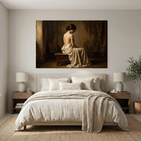 Contemplative Woman Draped Classical Oil Painting Style Canvas Print Wall Art for Serene Decor - Mockup Display 8