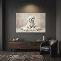 White Maltese Stretched Canvas Wall Art, Soft Dog Portrait Print, Elegant Bedroom Decor