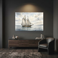 Watercolor Schooner Ship Seascape Canvas Print Wall Art Coastal Decor - Mockup Display 7