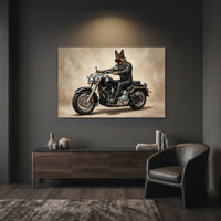 Biker German Shepherd Dog Oil Painting Style Canvas Print Wall Art Decor - Mockup Display 7