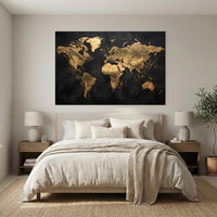 Abstract Golden World Map Textured Canvas Print Wall Art Decor - Mockup Display 7