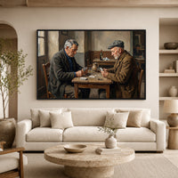 Elderly Men Playing Cards Oil Painting Style Canvas Print Wall Art, Tavern Scene Decor - Mockup Display 7