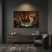 Sophisticated Chimpanzees Poker Game Oil Painting Style Canvas Print Wall Art - Mockup Display 7