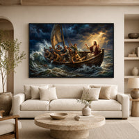 Jesus Christ Calming Storm Oil Painting Style Canvas Print Wall Art, Inspirational - Mockup Display 7