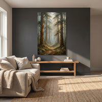 Forest Path Stretched Canvas Wall Art, Misty Woodland Print, Serene Nature Decor