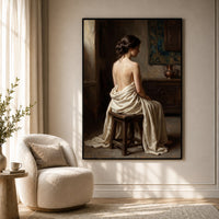 Serene Draped Woman Classical Oil Painting Style Canvas Print Wall Art for Elegance - Mockup Display 7
