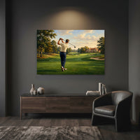 Golfer's Powerful Swing Oil Painting Style Canvas Print Wall Art for Sporty Decor - Mockup Display 7