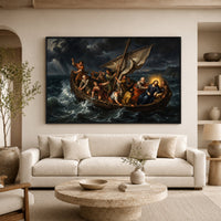 Jesus Calms the Storm Classic Spiritual Canvas Print Wall Art - Dramatic - Mockup Display 7