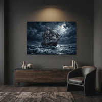 Dramatic Pirate Ship Oil Painting Style Canvas Print Wall Art, Nautical Theme - Mockup Display 7