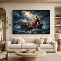 Jesus Calming the Storm Dramatic Oil Painting Style Canvas Print Wall Art - Mockup Display 7