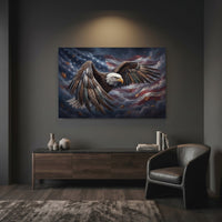Majestic Bald Eagle American Flag Oil Painting Style Canvas Print Wall Art for Home - Mockup Display 7