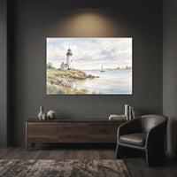 Lighthouse Coastal Seascape Watercolor Style Canvas Print Wall Art, Nautical Decor - Mockup Display 7