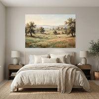 Rustic Landscape with Grazing Sheep Oil Painting Style Canvas Print Wall Art, Farmhouse Decor - Mockup Display 7