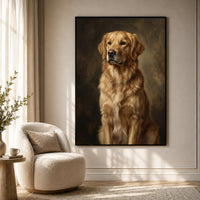 Golden Retriever Dog Portrait Oil Painting Style Canvas Print Wall Art, Elegant Decor - Mockup Display 7