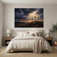 Three Crosses Hill Oil Painting Style Canvas Print Wall Art, Dramatic Scene - Mockup Display 7