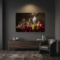 Opulent Still Life Fruit & Flower Oil Painting Style Canvas Print Wall Art Décor - Mockup Display 7