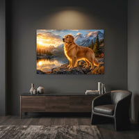 Majestic Golden Retriever Sunset Mountains Lake Art Print Canvas Wall Decor - Mockup Display 7