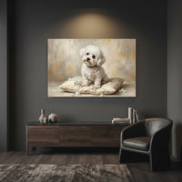 White Bichon Frise Stretched Canvas Wall Art, Soft Dog Portrait Print, Elegant Bedroom Decor
